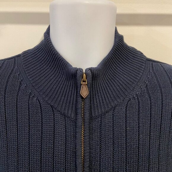 Brooks Brothers Pima Cotton Ribbed Full-Zip Knit Cardigan Sweater Navy Men’s Med - Picture 9 of 15